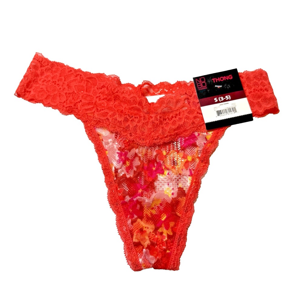 No Boundaries Orange Multi Floral Lace Thong Women's Size Small (3/5) NEW W/ TAG